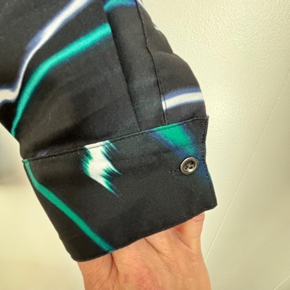 Calvin Klein abstract multi-colour Polyester blouse roll tab sleeve size L - Picture 10 of 15